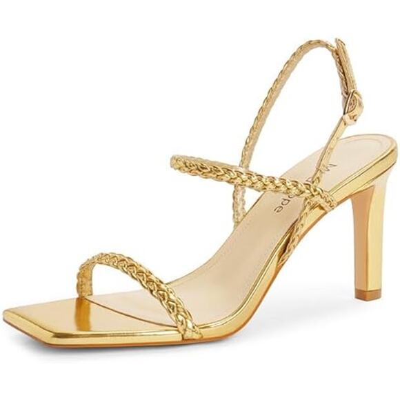 Modatope Womens Size 7 Shiny Gold Open Toe 4" Heel Ankle Strap Sandal Shoes - Picture 1 of 8